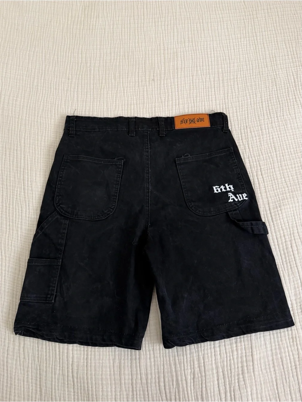 Vintage Y2K Black Denim Cargo Carpenter Shorts 6th Ave Double Knee